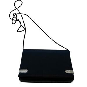 Valerie Stevens Satin Evening Bag Rhinestones Clutch Shoulder Strap Mirror